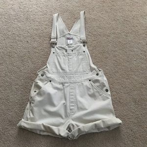 White Overalls Shorts Retro